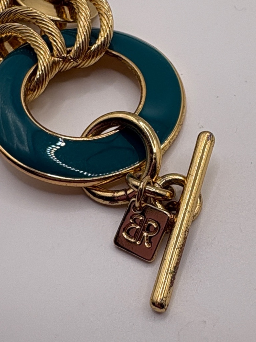 Banana Republic Teal Enamel & Gold Link Bracelet 7” - Picture 8 of 9